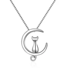925 пробы серебро Цепочки и ожерелья для Для женщин Moon котенок ожерелья с котом Подвески поле цепочка модные ювелирные изделия подарок Прямая