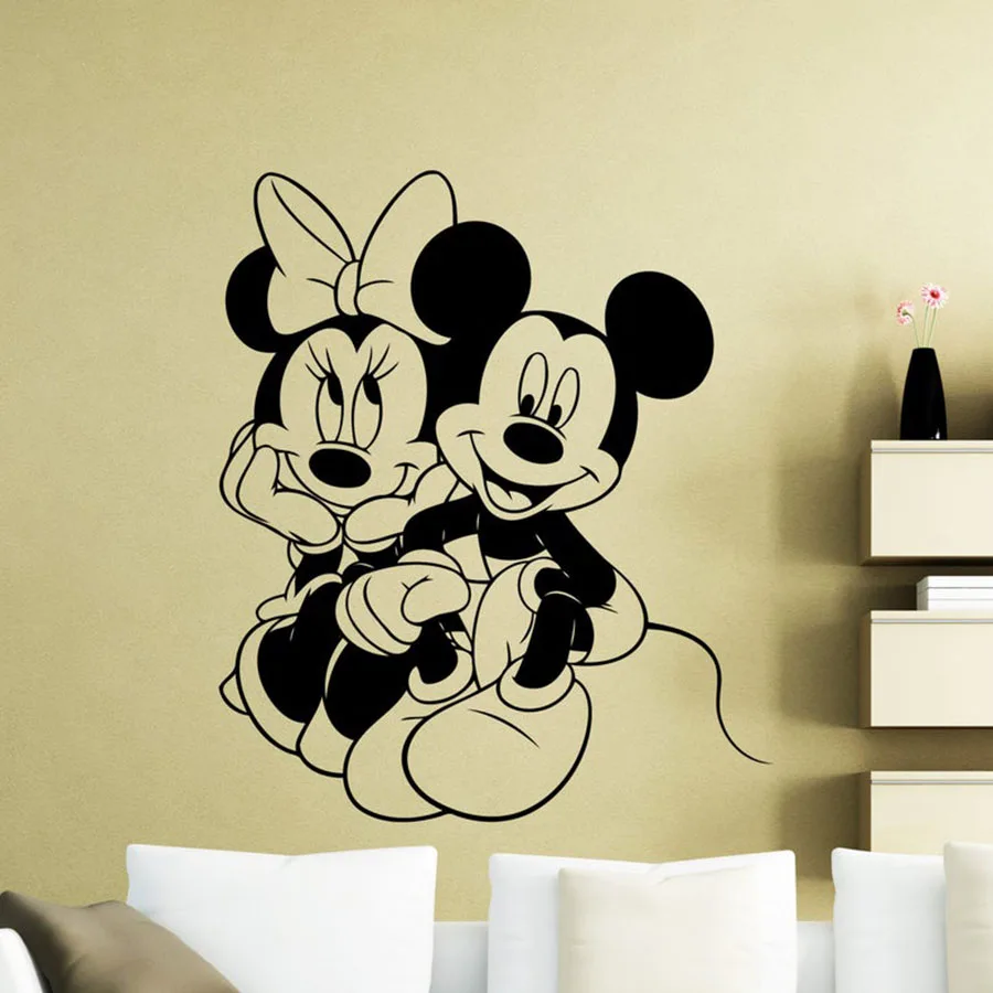 cheap Mickey Minnie Mouse Wall Sticker Cartoon Mouse Home Vinyl Wall Decal Kids Nursery Room Interior Decoration Couple Mural S427