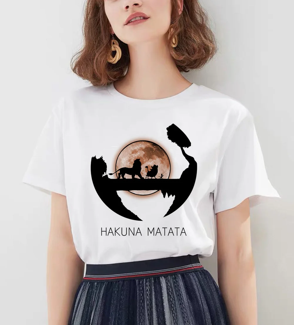 Акуна Матата рубашка Для женщин Harajuku Ullzang Мода Лев футболка King Femme Homme летней футболки и штанов, модный топ Женская футболка