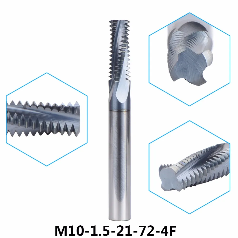 

Tungsten Carbide thread end mill M10 thread milling cutters 1pc M10-1.5-21-72-4F with P1.5 TIALN coating Metric 1.5mm Pitch