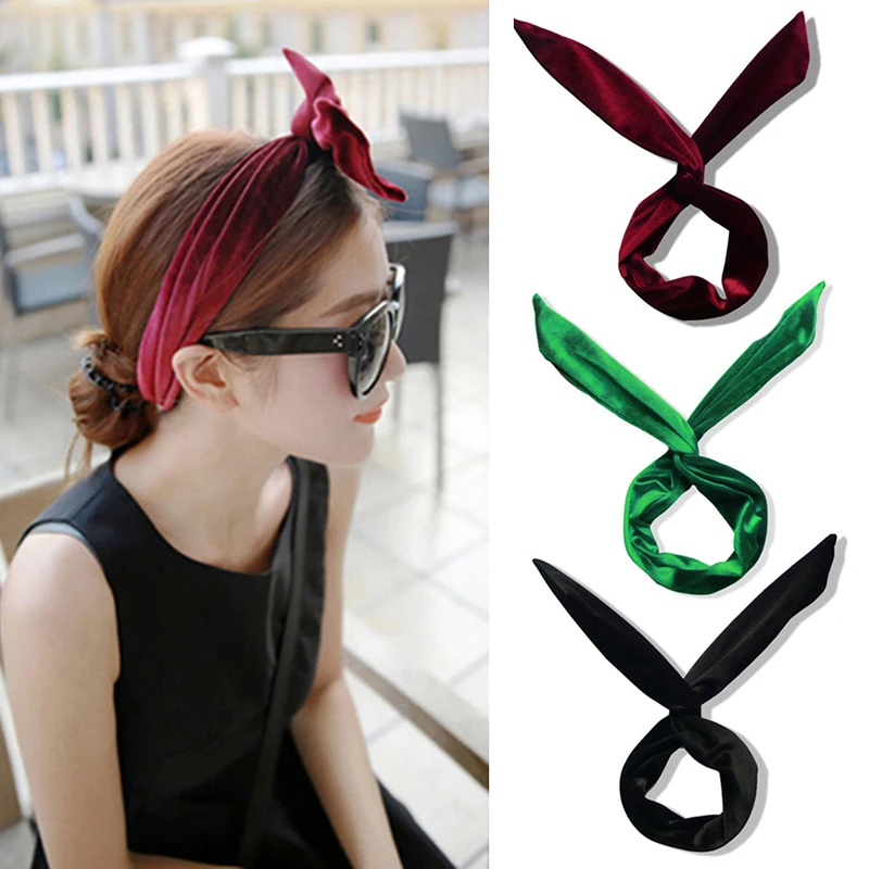 

Cute Solid Color Ear Rabbit Hairband Women Metal Wire DIY Bow Headband Large Headbands Bow Clips 17 Colors Women Accessories