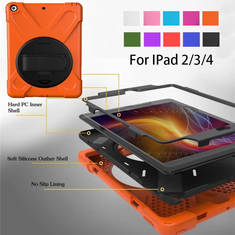Najtaniej Dla iPad 2 3 4 odporny na wstrząsy futerał ochronny dla dzieci dla iPad2 3 4 Heavy Duty silikonowe sztywne etui kickstand design Hand brace
