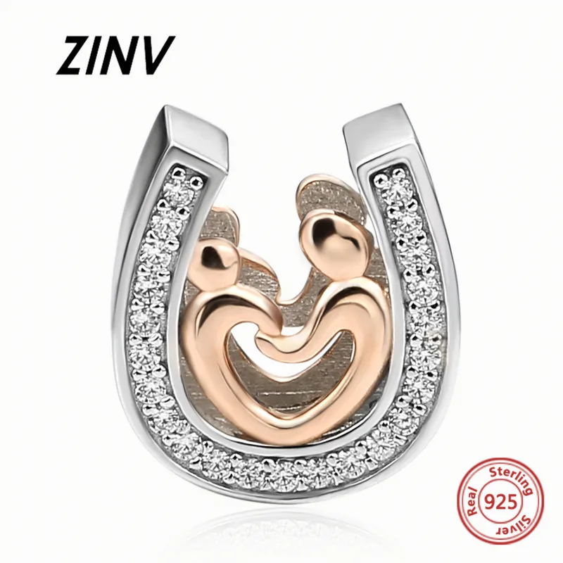 

925 silver DIY horseshoe charms mom and kid hand in hand beads with CZ fit original pandora bracelet fashion jewelry for gift
