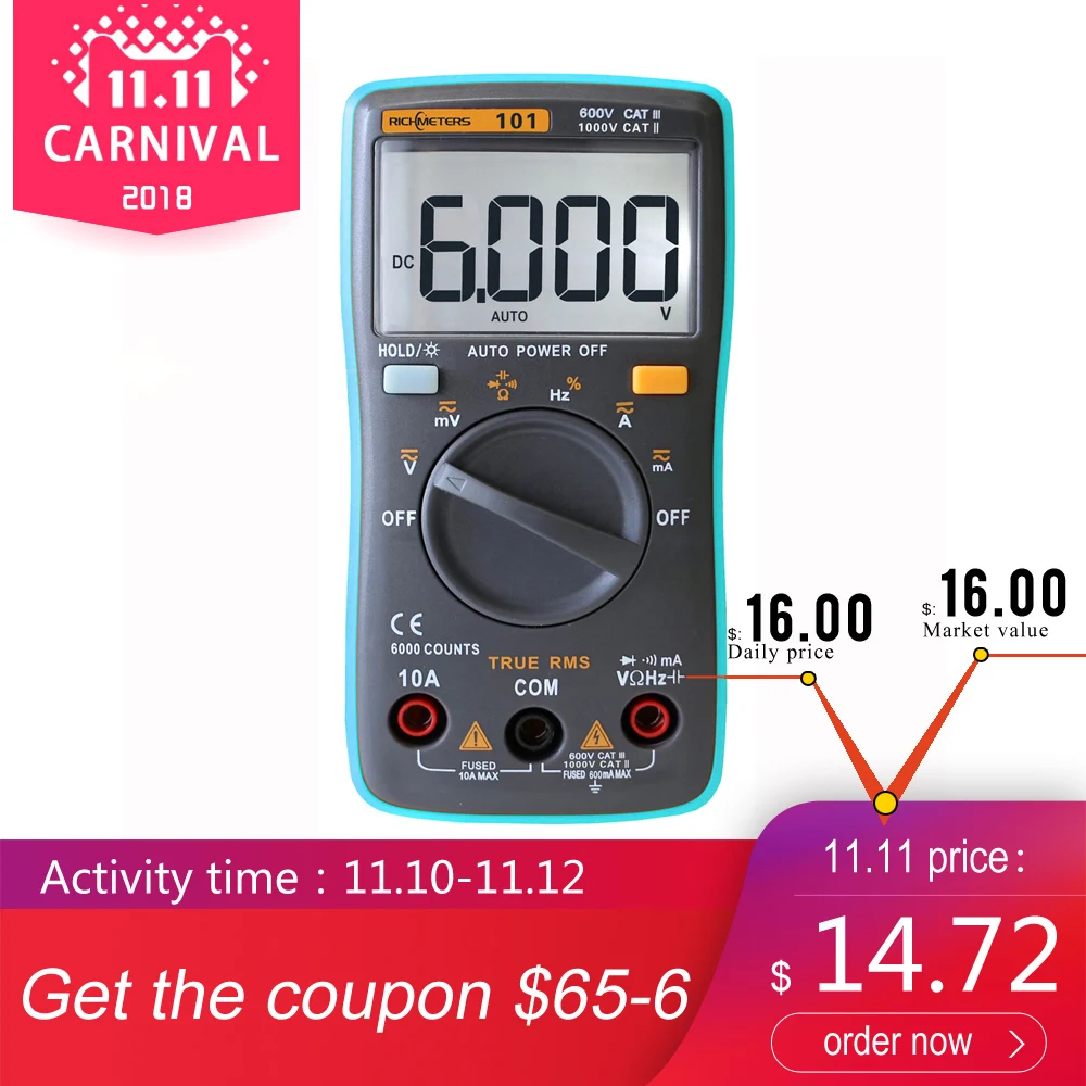 

Multimetro RM101/RM102 Digital Multimeter DC AC Voltage Current Meter Resistance Diode Capacitance Tester diagnostic-tool