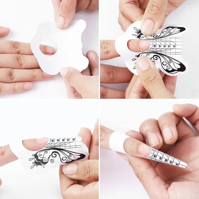 100 шт., форма для дизайна ногтей, Французский акриловый УФ-гель, советы для наращивания, руководство по форме, трафаретные гвозди, наклейки, инструменты для маникюра