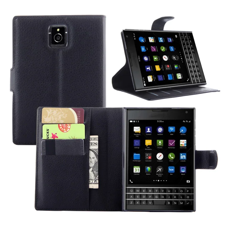 

Fashion Wallet PU Leather Case Cover Flip Protective Phone Back Shell For Blackberry Passport Q30 Visa Card Slot With Stand