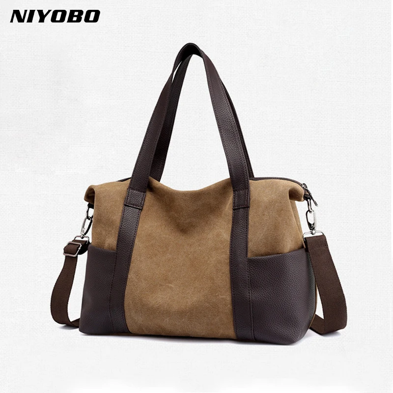 NIYOBO холщовые кожаные женские дорожные сумки, сумки для переноски багажа, сумки-тоут, Лоскутная сумка через плечо на выходные