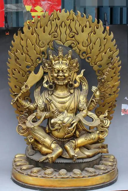 

free 28" Old Tibet Bronze Gilt Buddhism Temple 4 Arms Vajra Mahakala Buddha Statue fast