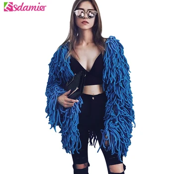 

Autumn New Fashion Flurry Tassel Coat Women Knitted Cardigan Warm Solid Color Shaggy Jacket Soft Hairy Faux Fur Coat Female