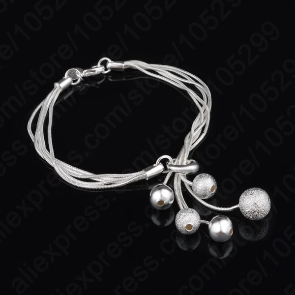 

JEXXI Trendy 925 Sterling Silver Snake Chain Bead Bracelets&Bangles Wholesale Jewelrys Free Shipping