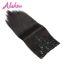 Alishow Clip in Remy Human Hair Extensions Full Head Straight 100g 14inch-24inch 7pcs Double Drawn Nature Human Hair in clips