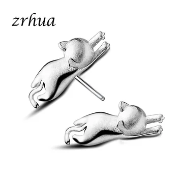 

ZRHUA 925 Sterling Silver Earrings Cute Animal Cat Stud Earings for Women Girl Fashion Jewelry Pendientes Plata brincos Hot Sale