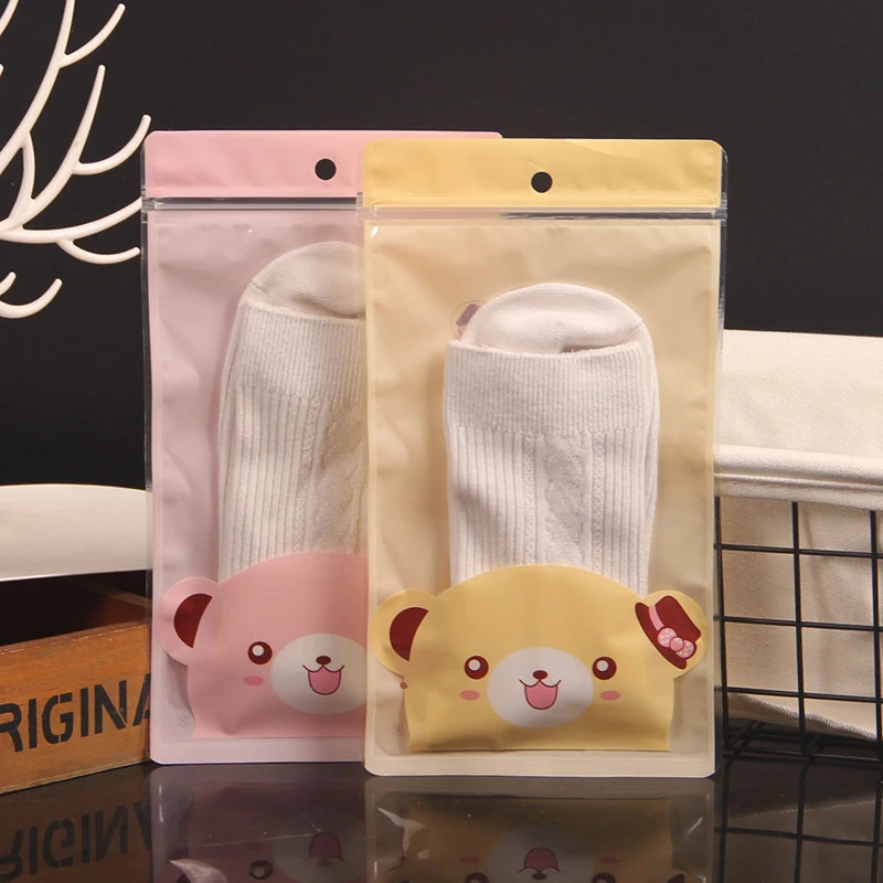 HARDIRON الكرتون الطفل منشفة المطبوعة مع الدب نمط حقيبة الطفل الجوارب قناع عرض شفاف نافذة شنقا حفرة صمام حقيبة