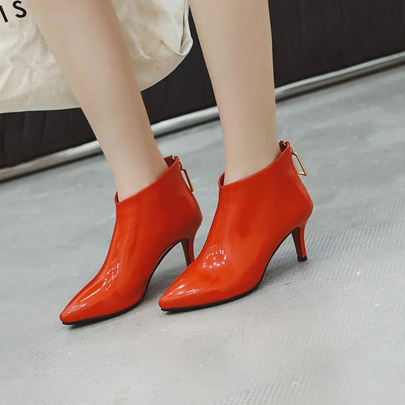 

2019 New Patent leather Women ankle Boots pointed toe high heel Boots Autumn Woman Casual back zipper boots Mujer Female Boots