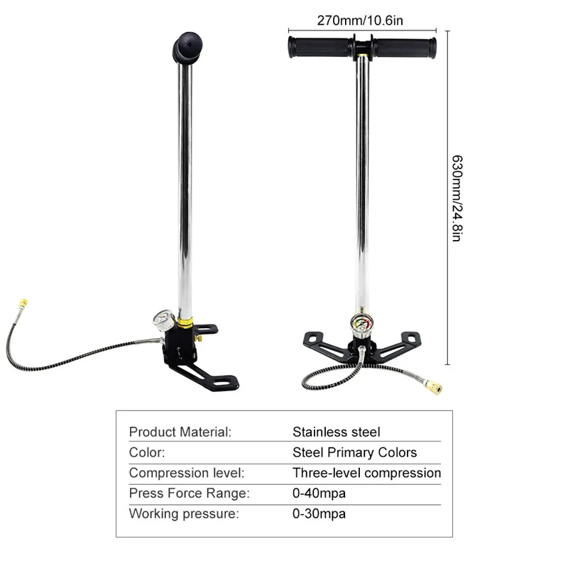 High Pressure 4500PSI 30-40mpa PCP Hand Manual Pump Three Stage Stainless Steel Mini Hand Operated Air Pump For Tires Airguns (2)
