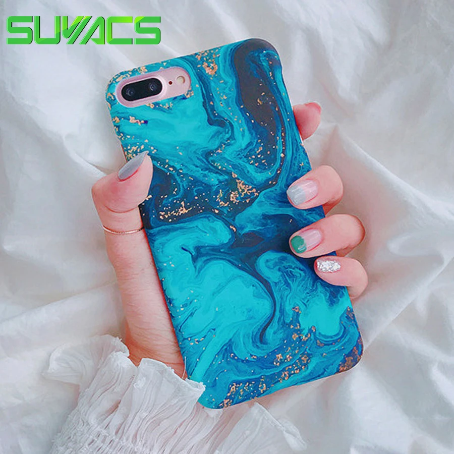 SUYACS художественный блестящий синий рисунок Чехлы под мрамор для iPhone XS Max XR 6 6S 7 8 Plus