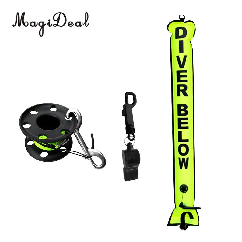 MagiDeal High Visibility Dive Safety Sausage SMB Surface Marker Buoy & Dive Reel, Whistle for Underwater Scuba Diving Snorkeling