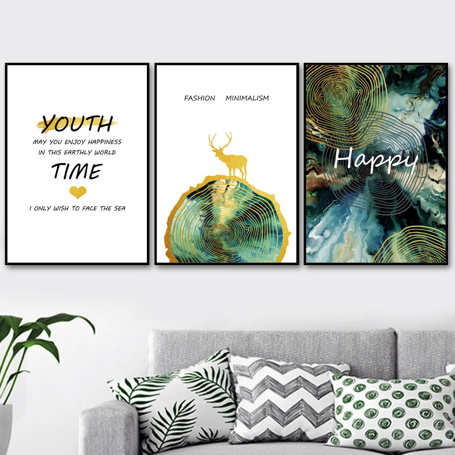 

Golden Deer Landscape Quotes Wall Art Canvas Painting Nordic Posters And Prints Abstract Art Wall Pictures For Living Room Decor