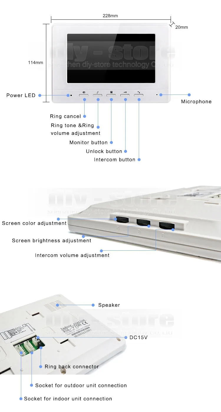 DIYSECUR 600TV линия 7 дюймов видеодомофон видео домофон ИК ночного видения наружная камера Черный 1v1