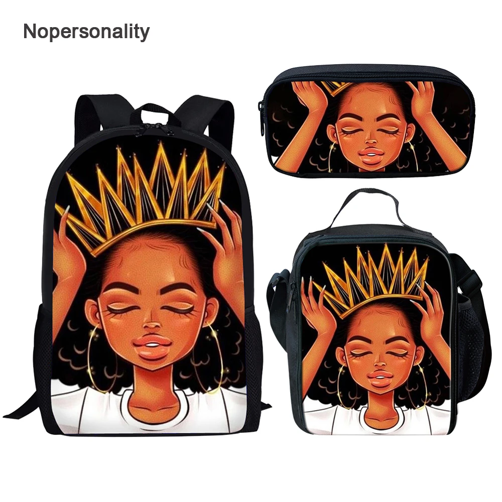 

Nopersonality Black Queen African Girls Backpack Portfolio School Bag Set for Children Unique Kids Bagpack Rucksack Mochila