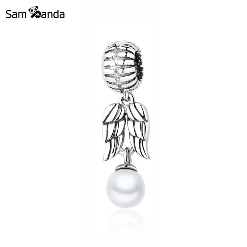 Authentic 925 Sterling Silver Bead Charm Angel Wings Charms Freshwater