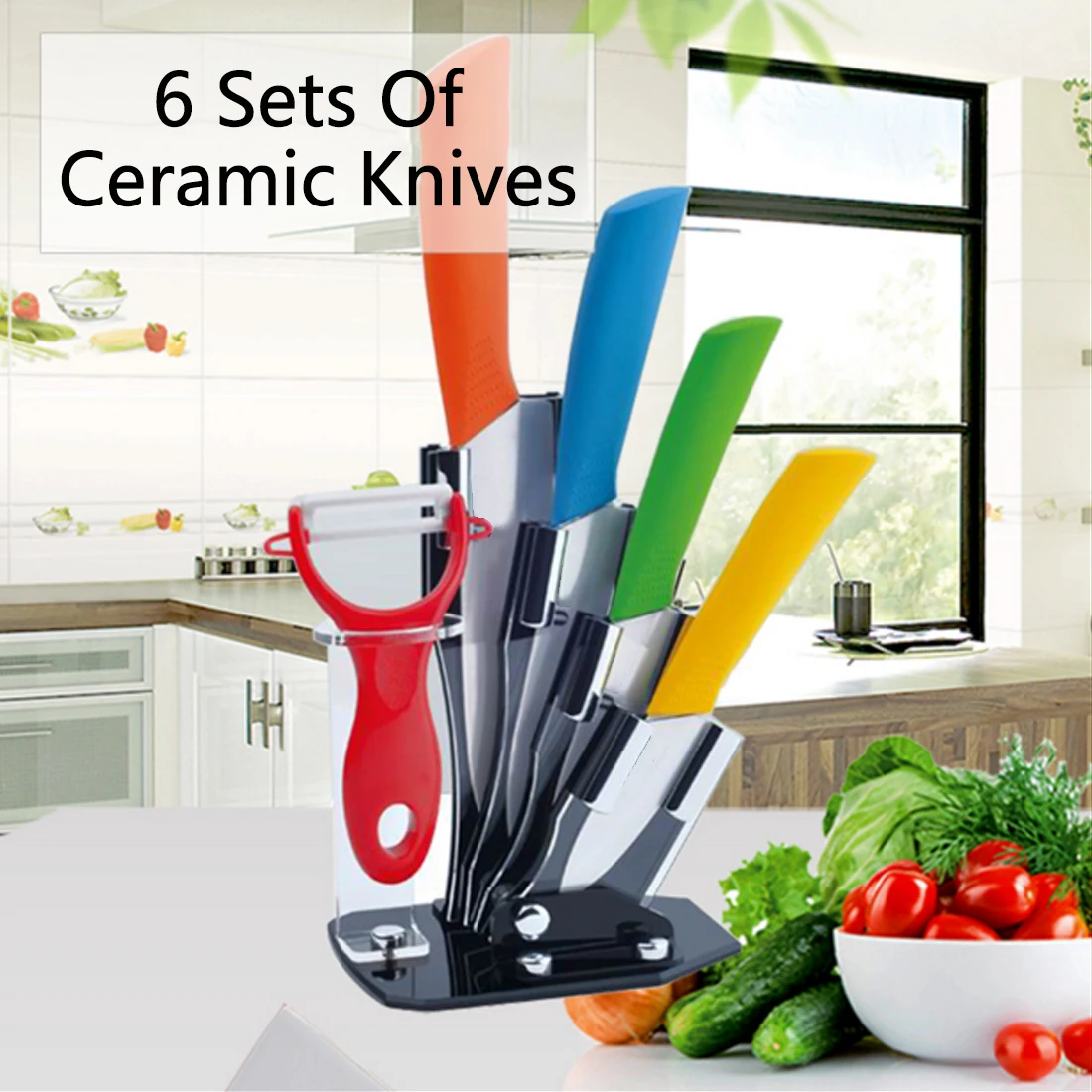 6pcs/Set Fruit Meat Ceramic Knife Set 3" 4" 5" 6" Inch + Peeler + Knife