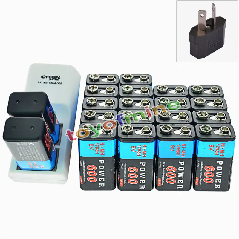 20x9 V 600mAh перезаряжаемые PPS батареи+ зарядное устройство блок батареи Ni-MH Dual 6F22