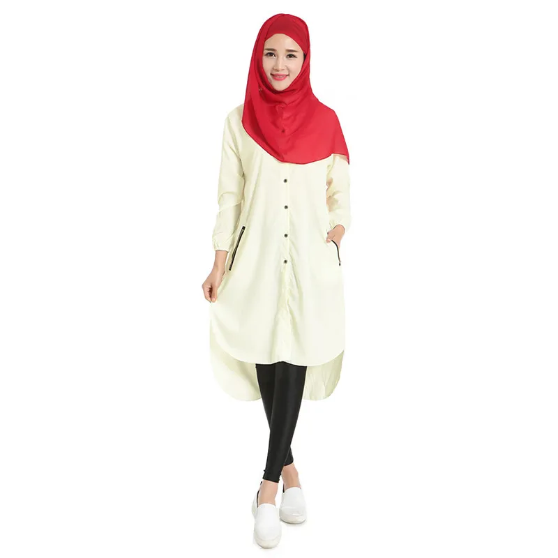 

Women's Tops Chiffon long shirts muslim women islamic shirt islamic womens coats white B7901