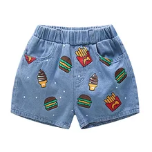 Летняя детская одежда, мягкие шорты для маленьких мальчиков, джинсовые шорты с принтом гамбургера