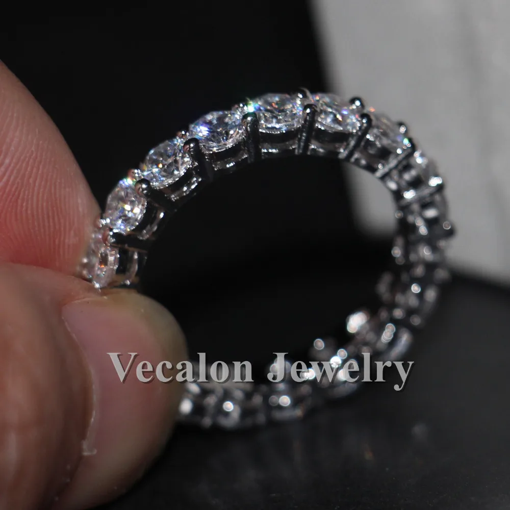 Vecalon женское кольцо круглой огранки 4 мм AAAAA Циркон cz 925 пробы Серебряное обручальное кольцо для женщин модное ювелирное изделие