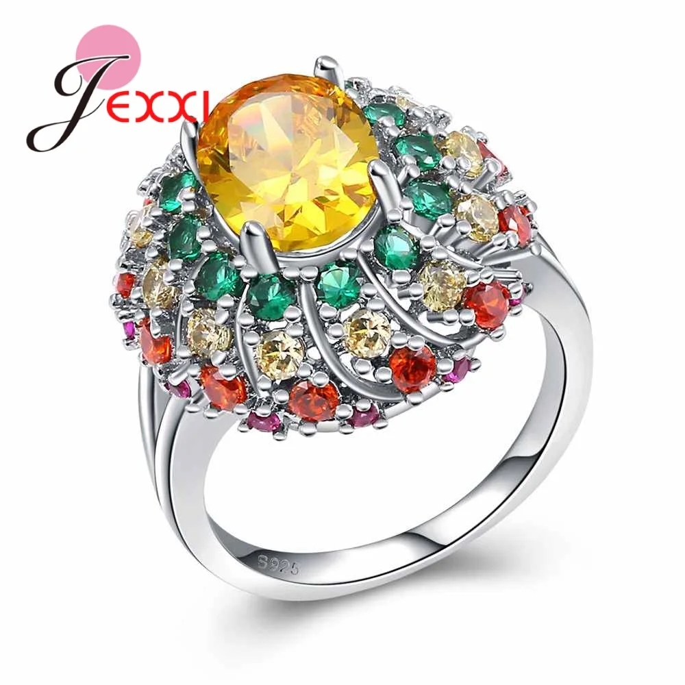 Retro Jewelry Colorful Crystal Ring Size 10 For Women 925 Sterling Silver Yellow CZ Filled-zirconia Stone Flower Anel | Украшения и