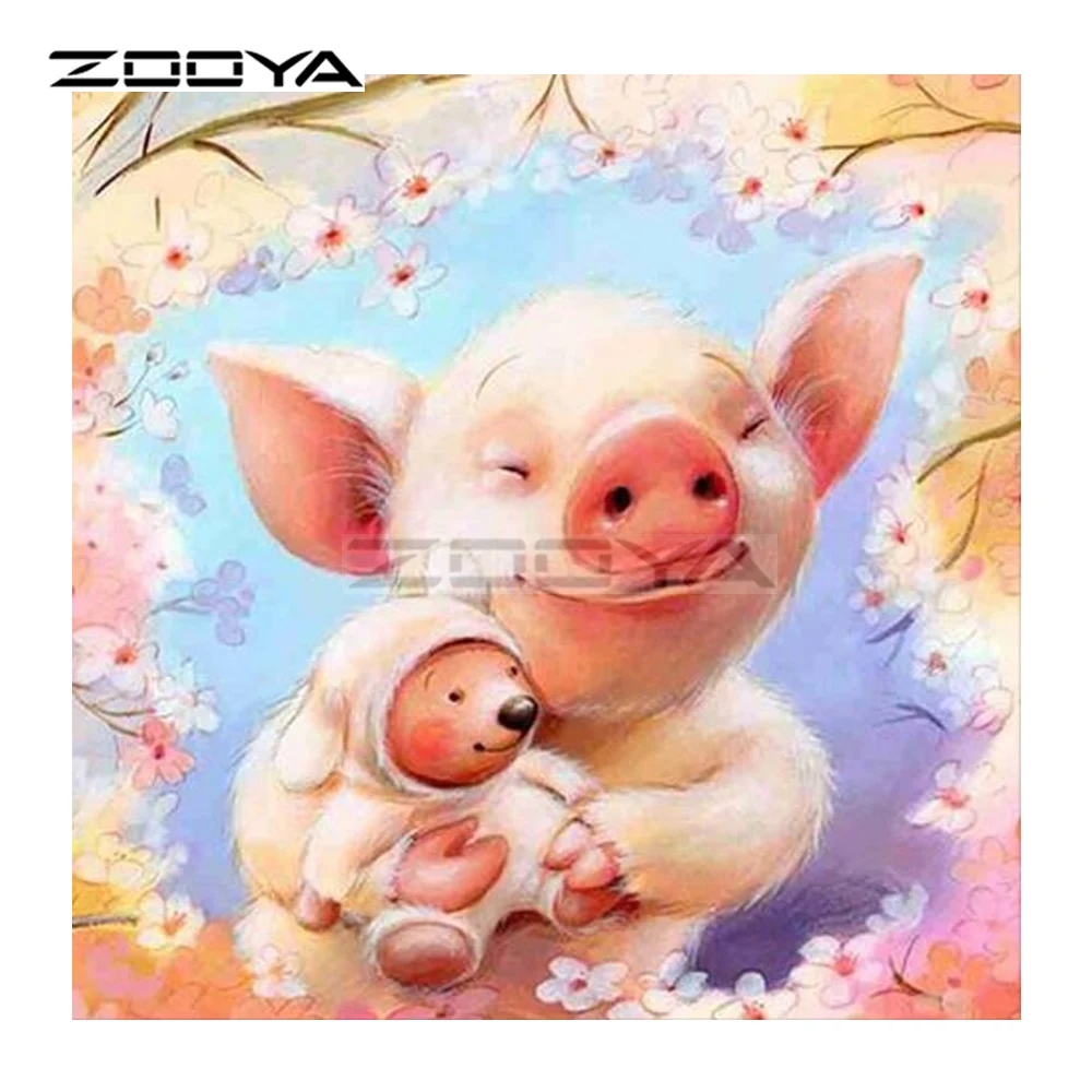 

ZOOYA 5D DIY Diamond Embroidery Lovely Pig & Flower Diamond Painting Cross Stitch Full Square Rhinestone Mosaic Decoration BK278