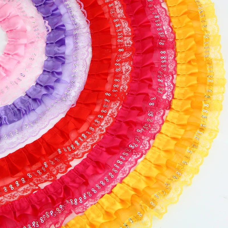 

100cm Sequins Fold High Quality Lace Ribbon Fabric Solid Color Diy Embroidery Pure Lace Fabric Embroidery Decoration Width 5cm