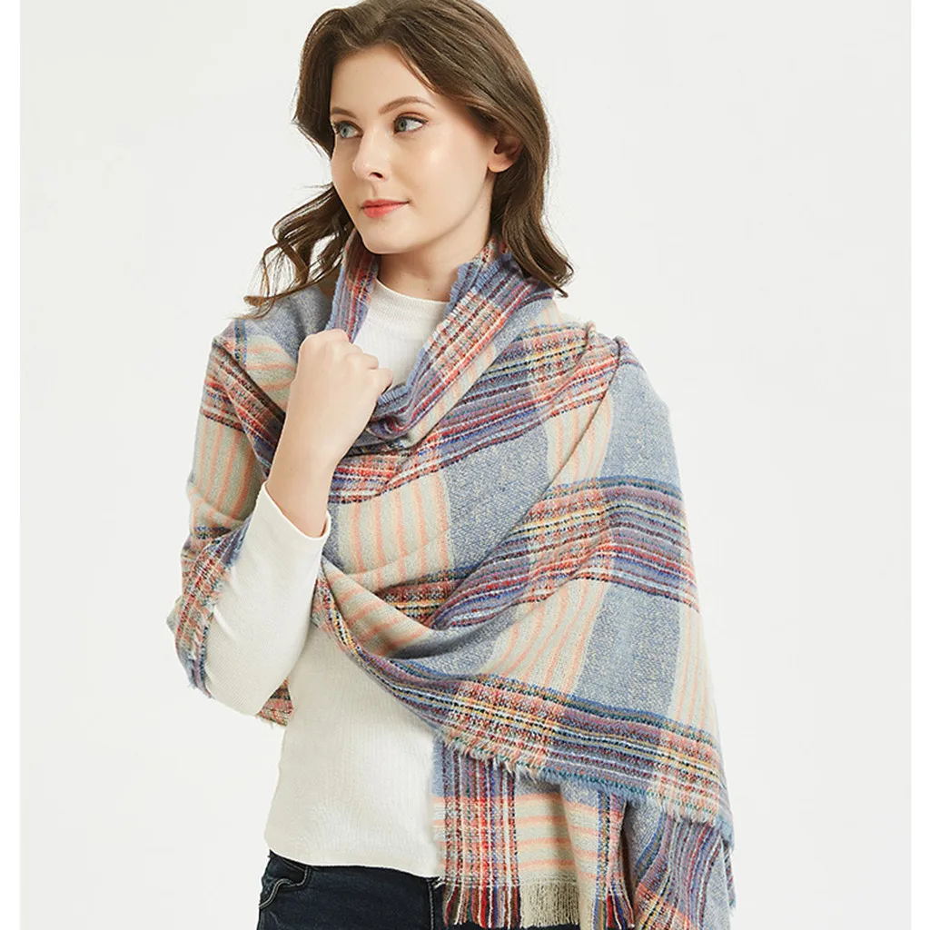 Дизайнерская зимняя женская модная длинная шаль, большая решетка, зимний теплый большой шарф, длинные шарфы, Женская шаль s
