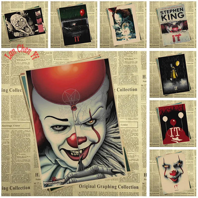 

Horror film Stephen King's It Kraft Paper Poster Bar Cafe Vintage High quality Printing Drawing core Decorative Painting