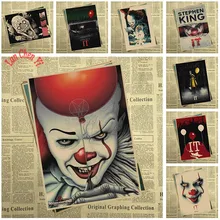 Película de terror Stephen King's It papel Kraft Poster Bar Café Vintage impresión de alta calidad dibujo core pintura decorativa