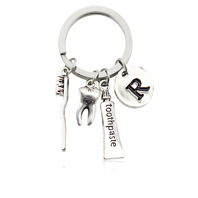 

Creative Key Ring Teeth Toothbrush Toothpaste Alphabet Keychain Appeal To Care For The Dental Doctor Nurse Family Jewelry