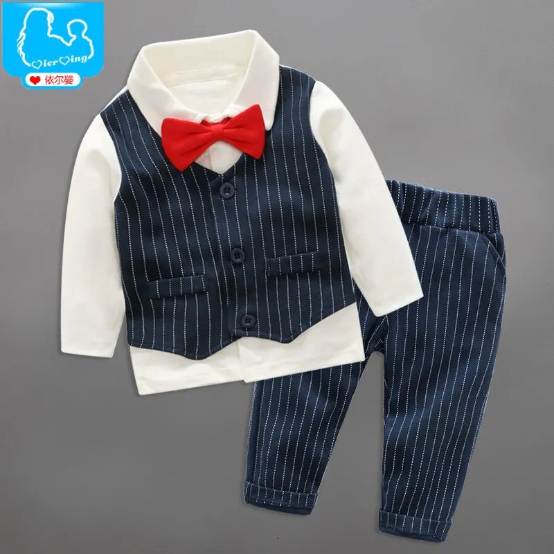 

YiErYing 2Pcs Newborn Clothes Sets 2018 Fashion Party Bow Tie Gentleman Tops+Pants For Baby Boy Suits Newborn Photography Props