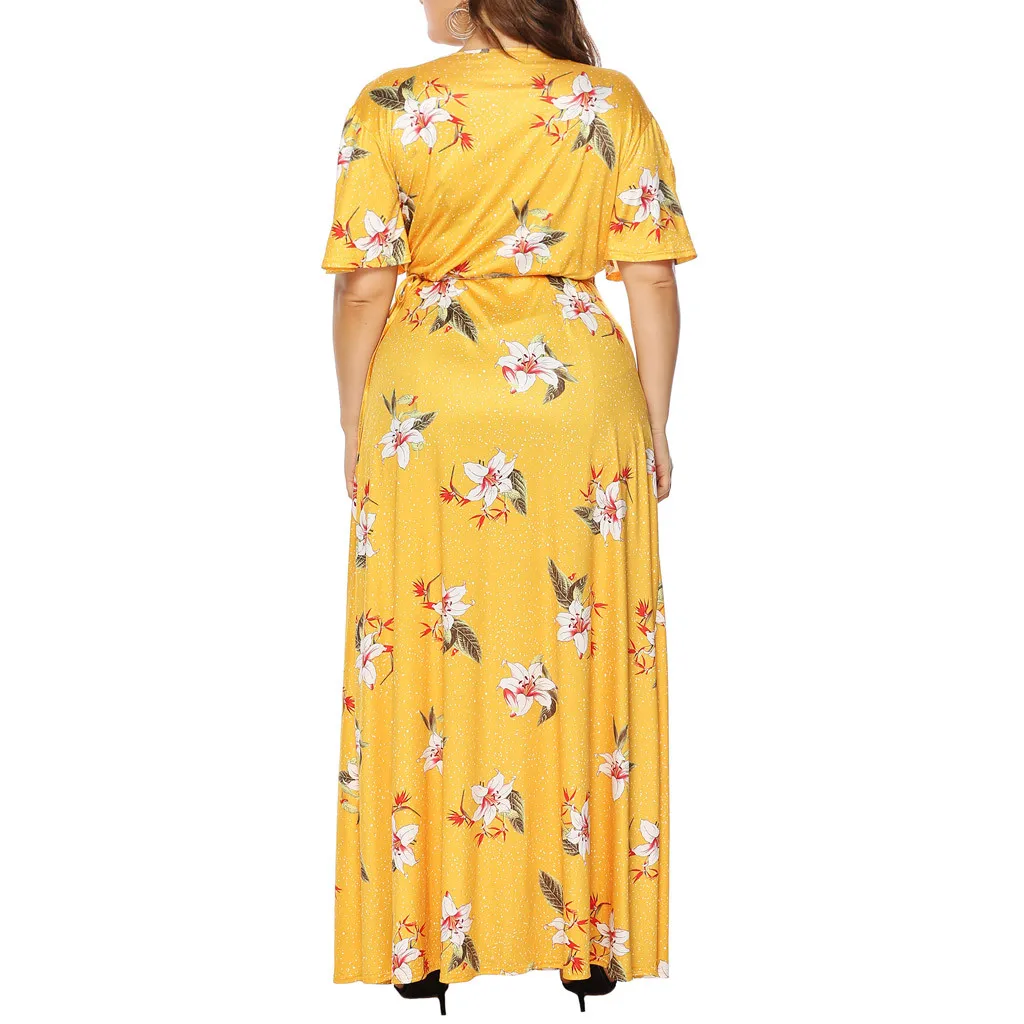 Женское облегающее Бандажное пляжное платье большого размера, сексуальное платье макси с цветочным принтом размера плюс, летнее женское платье