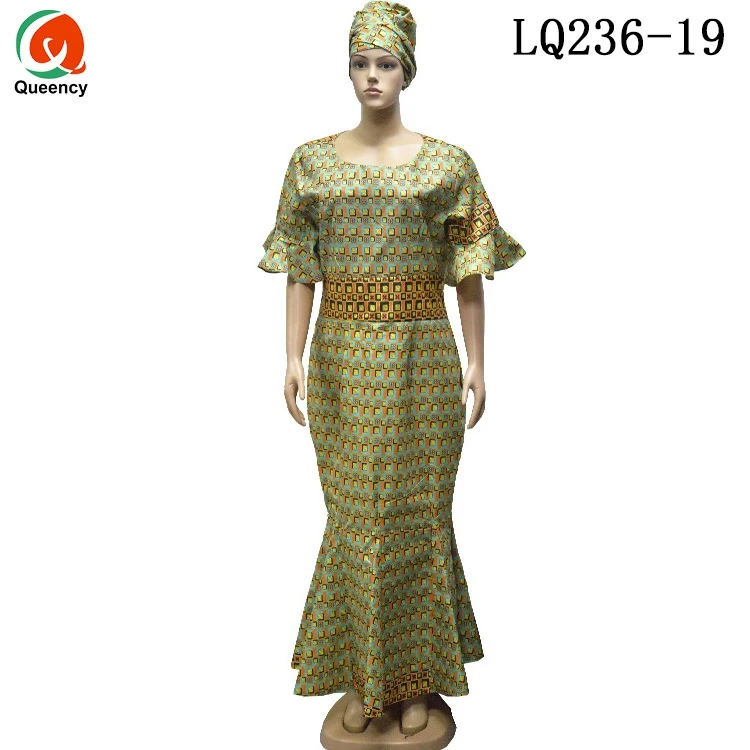 Queency Африканский Воск платья и headtie в тон в нигерийском стиле женские торжественные платья 1 компл./упак. DHL LQ236 - Цвет: LQ236-19