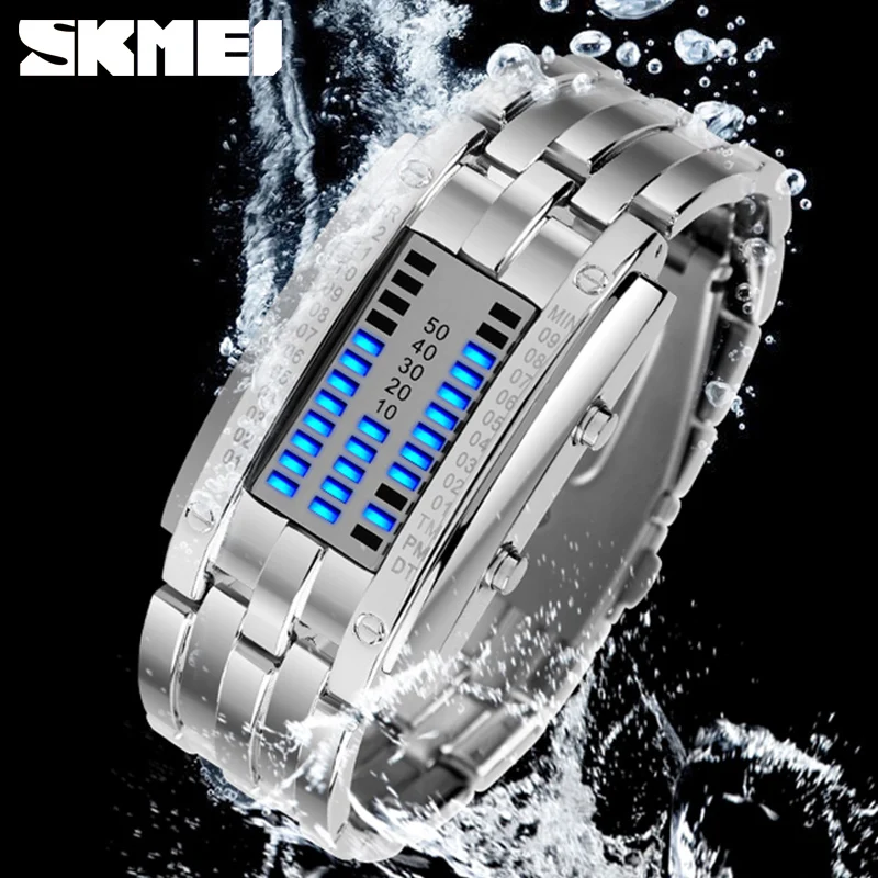 Prix SKMEI Marque De Luxe Numérique LED Affichage Montres Hommes Montre Créative Simple Montre Électronique Étanche En Acier Inoxydable Reloj