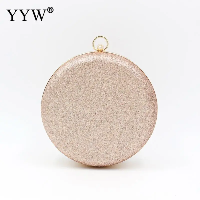 Women Wedding Evening Clutch Crossbody Shoulder Bags Rose Gold Gillter Handbag With Chain Round Purses Handbags For Party