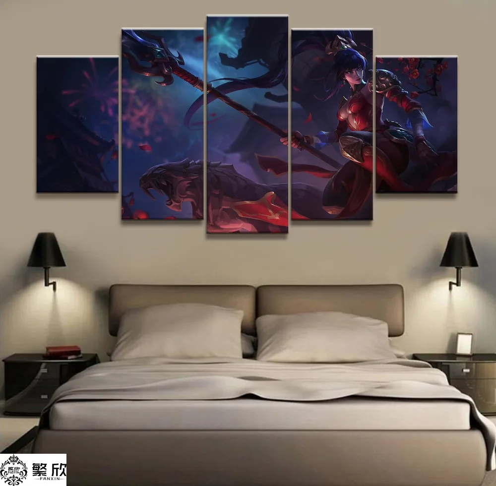 

5 Panel LOL League of Legends Nidalee Game Canvas Printed Painting For Living Room Wall Art Decor HD Picture Artworks Poster