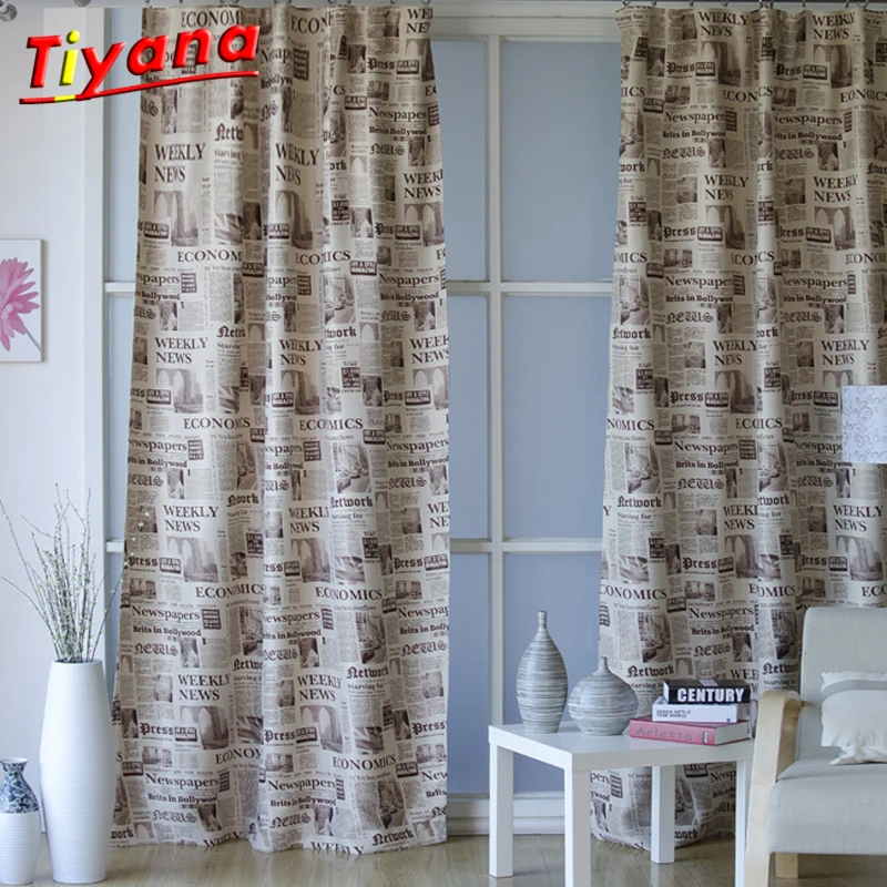 Fancy Modern Printed Newspaper Blackout Curtain Blind Drape Sheer