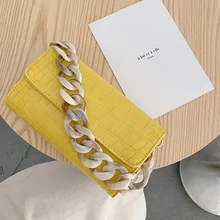 Крокодиловая сумка на плечо, акриловая цепь, женская сумка-мессенджер, модные однотонные небольшие сумочки с клапаном, летняя женская вечерняя сумочка-клатч