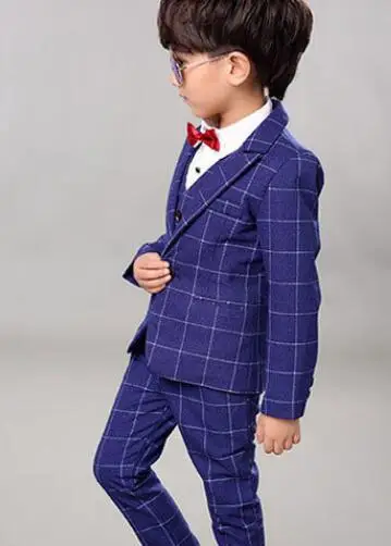 Fashion Boy Suit for Weddings Prom Party 5T-13Y Children Slim Fit Suit Sets Boys Tuxedo Formal Vest Pants Classic Costume blue