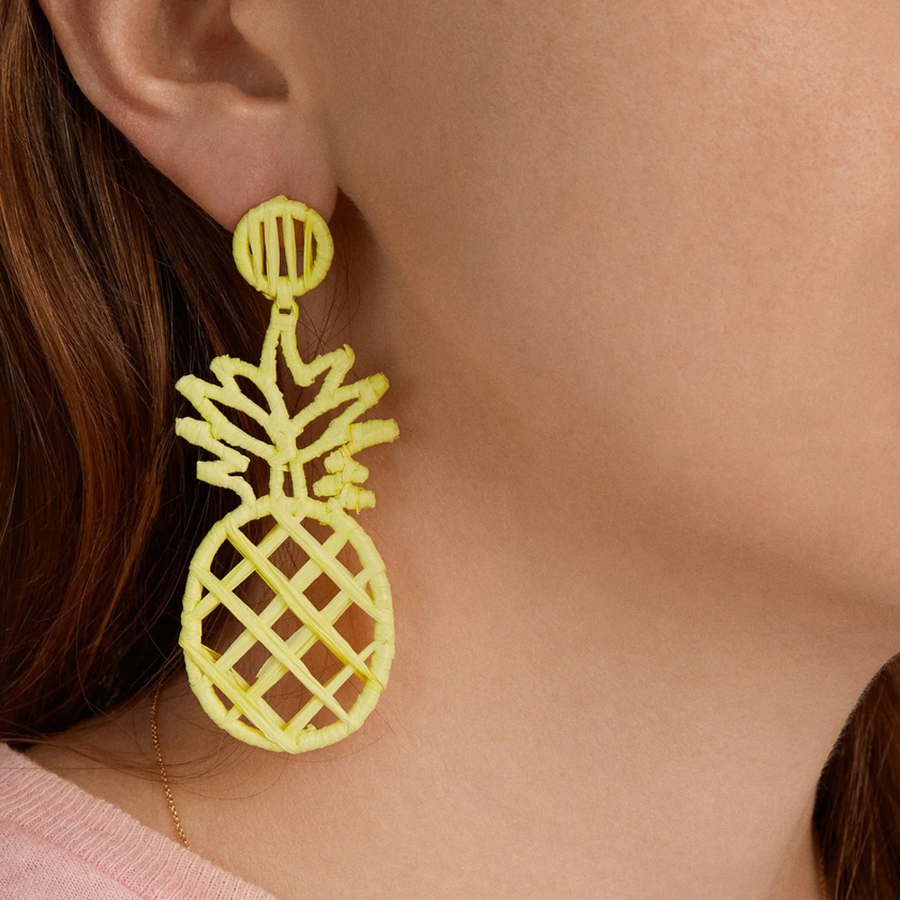 

Miwens 8 Color Trendy Pineapple Raffia Dangle Earrings For Women Handmade Hollow Out Fruit Earrings Wedding Jewelry Bridal Gifts