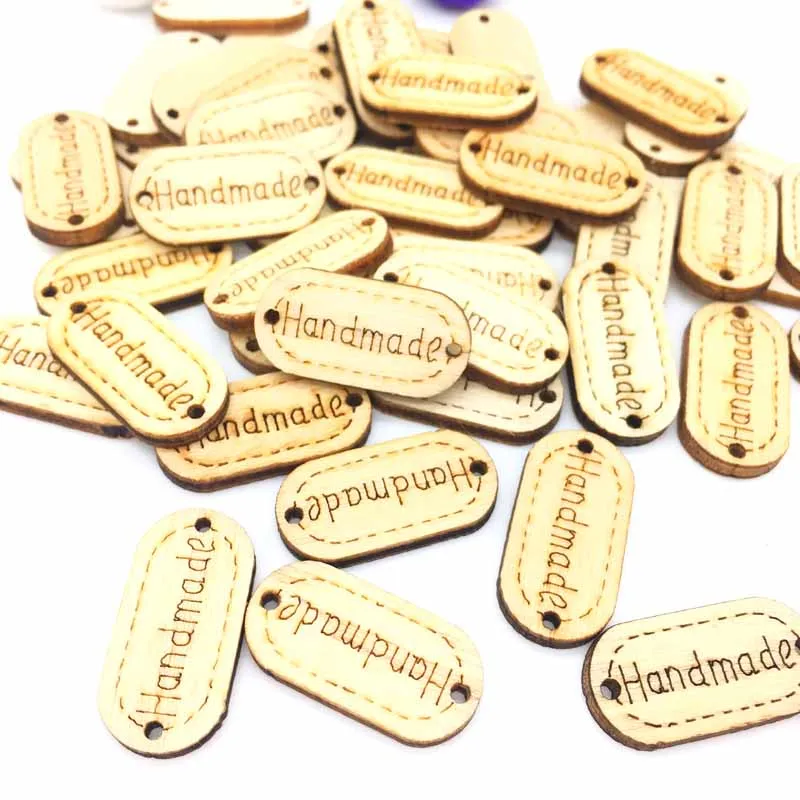 

50pcs DIY Nature Wooden Buttons Handmade Tag Sewing Label with 2 Holes Scrapbook Graft Button for Wedding Birthday Supplies