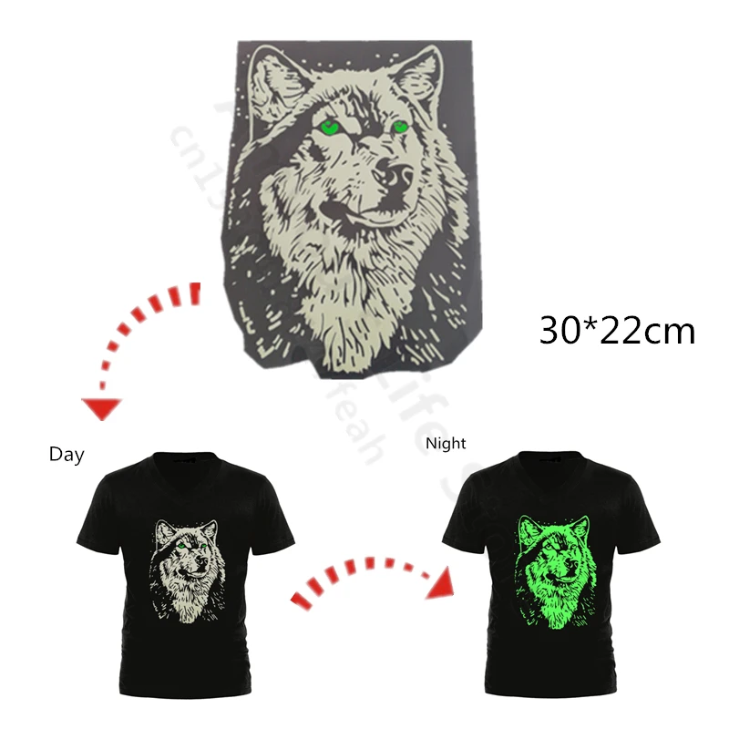 

Luminous Wolf Head Stickers For Clothes Pyrography Paper Heat Transfer Press Iron on Patches For Clothing Animal Printed T-Shirt