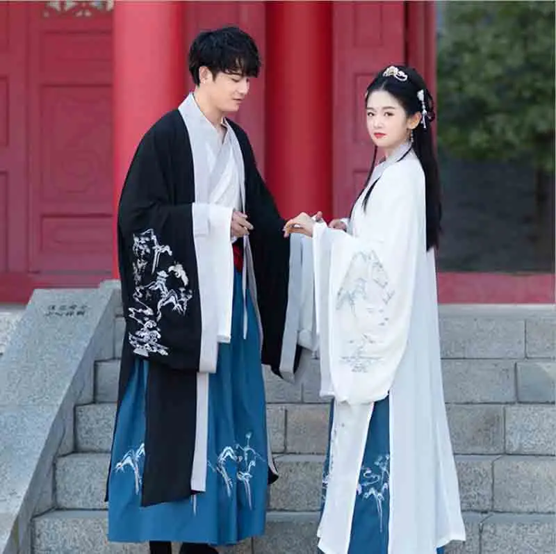 

Couples Costume Hanfu Traditional Chinese Vintage Black&White/Blue Sets Deluxe Halloween Cos Costume For Men&Women Plus Size 4XL